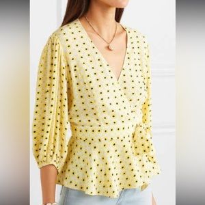 GANNI YELLOW CREPE WRAP TOP. EU SIZE 38. US M.